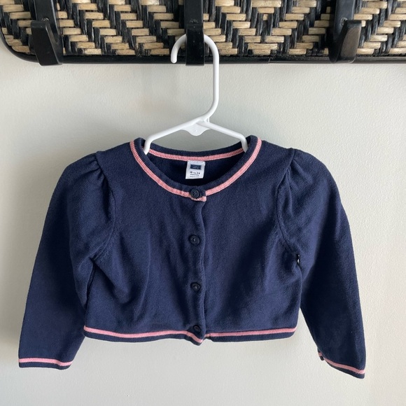 Janie and Jack Baby Girl Cardigan - Navy Blue/Pink - Size 18-24 Months - Picture 1 of 10